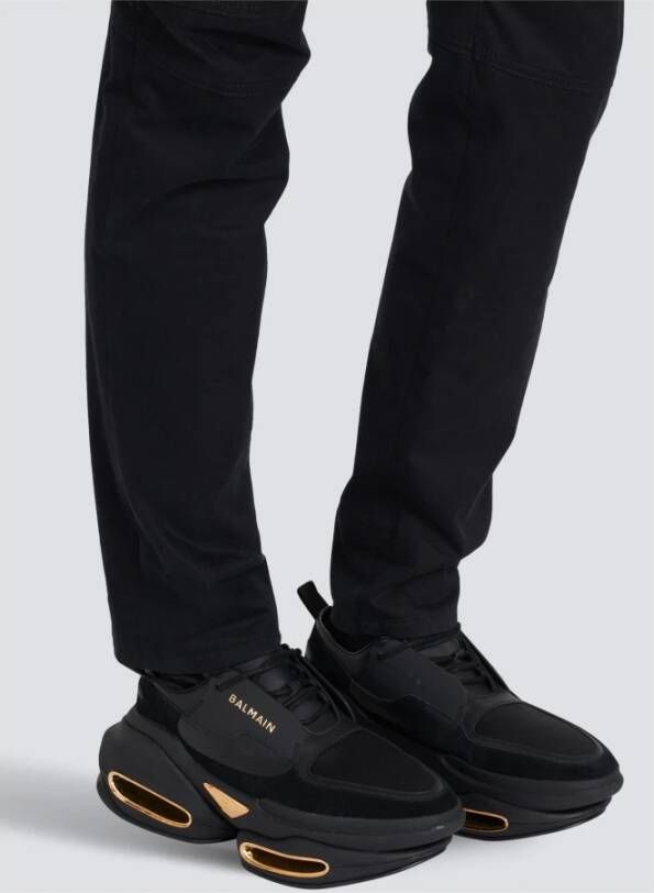 Balmain B-Bold sneakers van leer en suède Black Heren