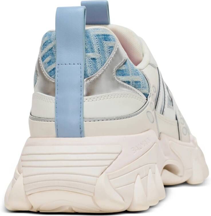 Balmain B-east Trainers In Monogrammed Pb Labyrinth Denim Blue Dames