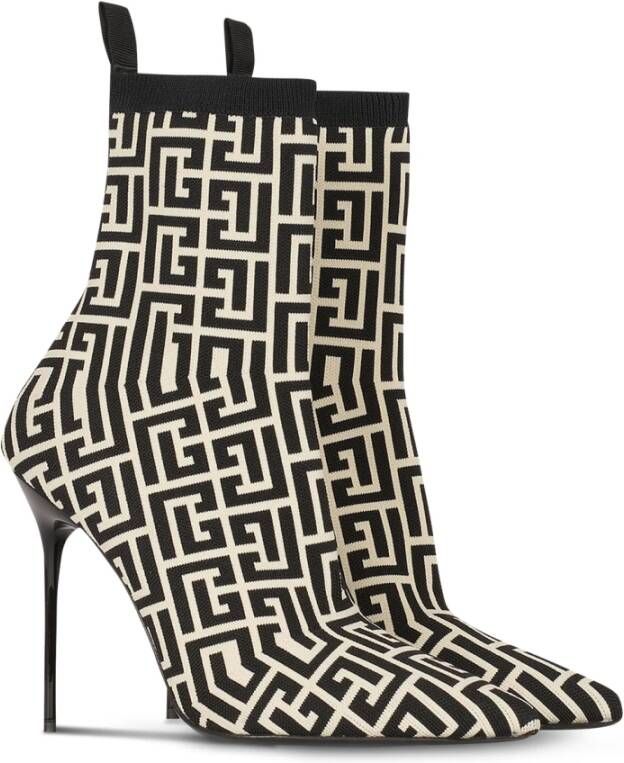Balmain Bicolor stretch knit Skye enkellaarzen met monogram Black Dames