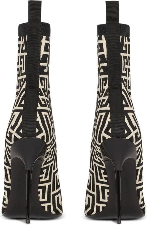 Balmain Bicolor stretch knit Skye enkellaarzen met monogram Black Dames