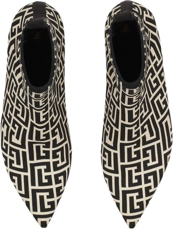 Balmain Bicolor stretch knit Skye enkellaarzen met monogram Black Dames