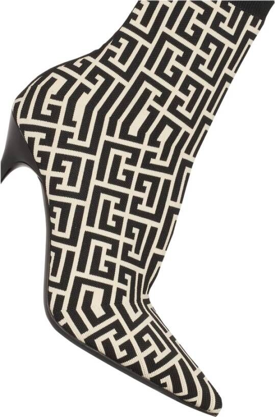 Balmain Bicolor stretch knit Skye enkellaarzen met monogram Black Dames