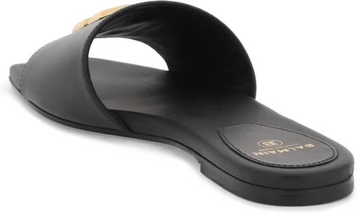 Balmain Dafne Slides van glad leer met goudkleurig metalen monogram Black Dames