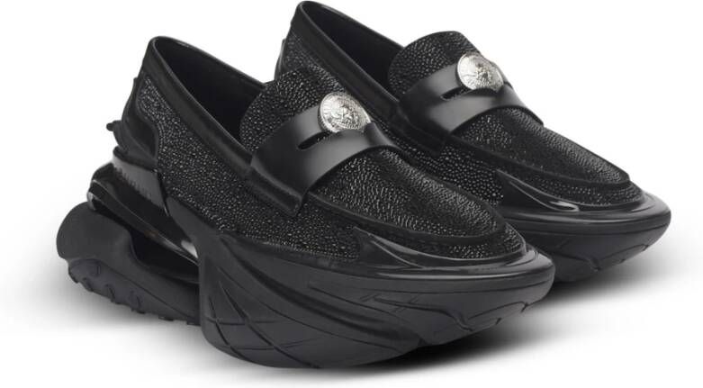 Balmain Eenhoorn loafers in strass kalfsleer Black Heren