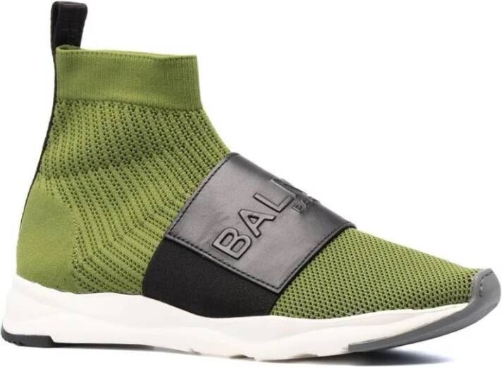 Balmain Groene Elegante Gesloten Platte Sneakers Green Heren