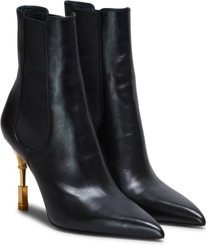 Balmain Moneta leather ankle boots Zwart Dames