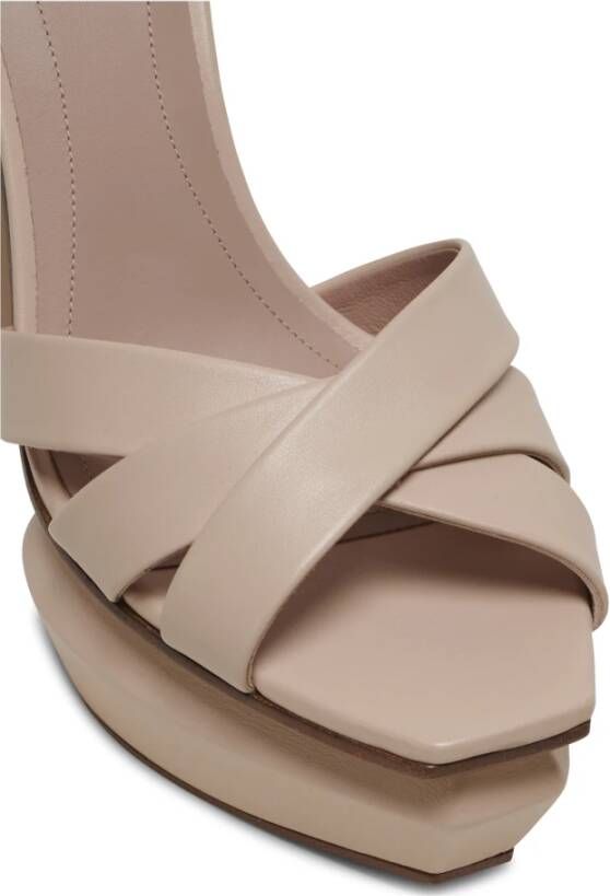 Balmain Ava leather platform sandals Beige Dames