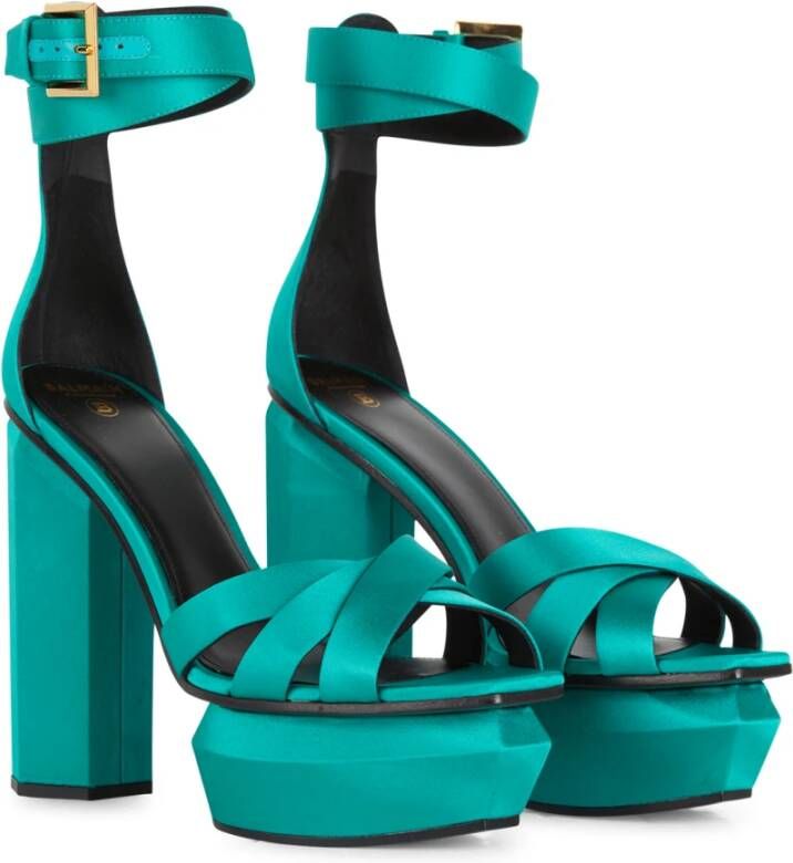 Balmain Ava satin platform sandals Groen Dames