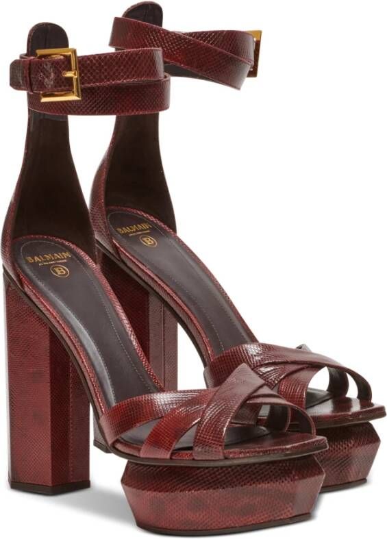 Balmain Ava Karung leather platform sandals Rood Dames