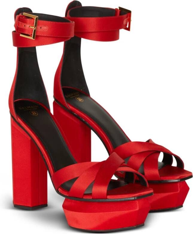 Balmain Ava satijnen platform sandalen Rood Dames