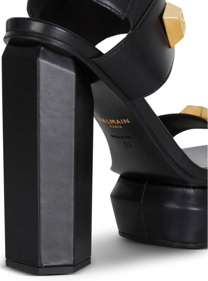 Balmain Ava leather platform sandals Zwart Dames