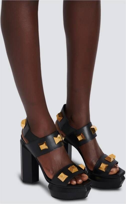 Balmain Ava leather platform sandals Zwart Dames