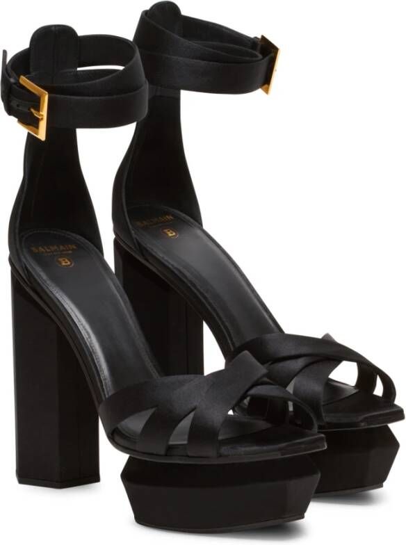 Balmain Ava satin platform sandals Zwart Dames