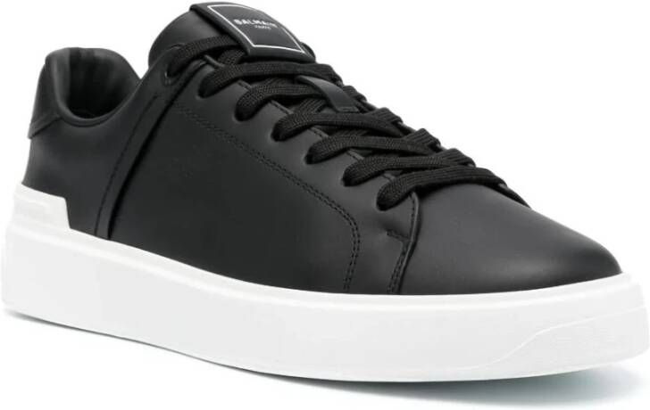Balmain Zwarte leren vetersneaker Black Heren