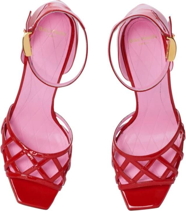 Balmain Lakleren Uma sandalen met opengewerkt rooster Red Dames