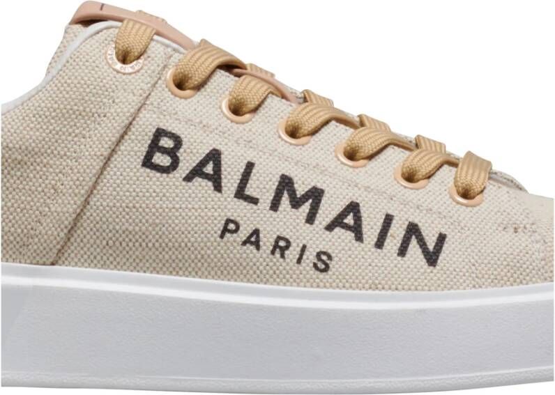 Balmain logo print canvas B-Court sneakers Beige Dames