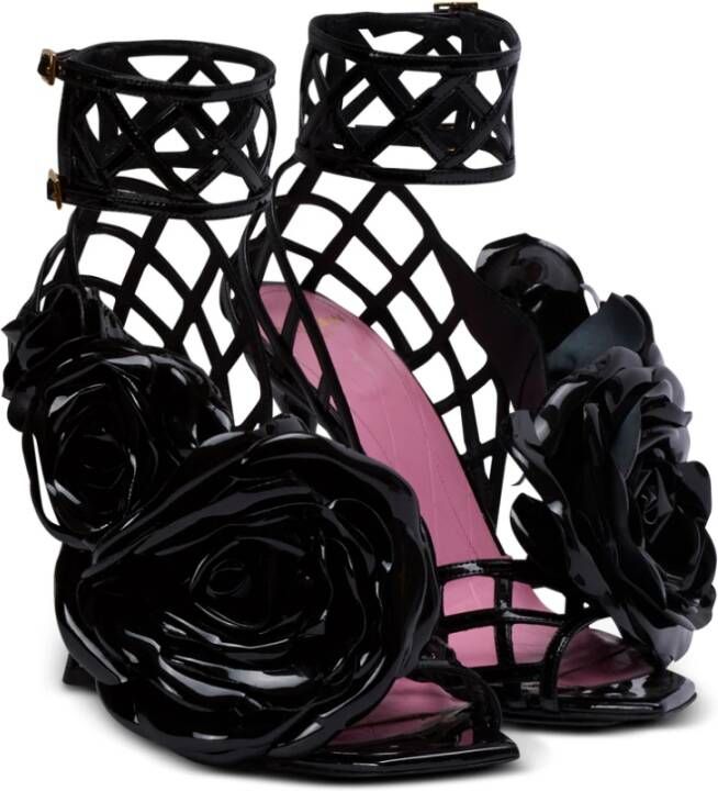 Balmain Patentleren Eden sandalen met open grid en bloemen Black Dames