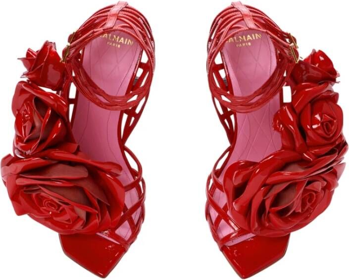 Balmain Patentleren Eden sandalen met openwerk rooster en bloemen Red Dames