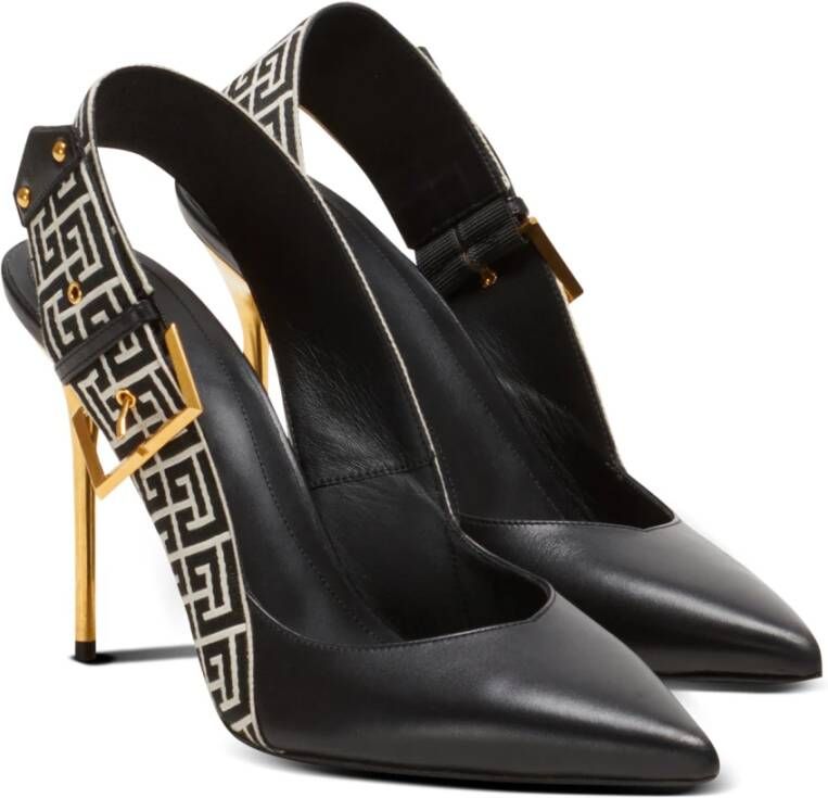 Balmain Ruby monogrammed leather slingbacks Zwart Dames