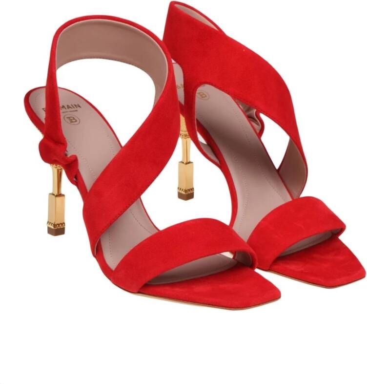 Balmain Rode Suède Sandalen met Vierkante Neus Red Dames