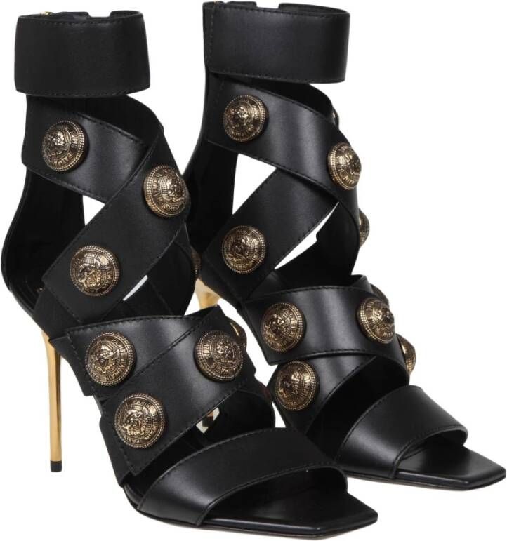 Balmain Zwarte Gouden Ss23 Dames Sandalen Zwart Dames