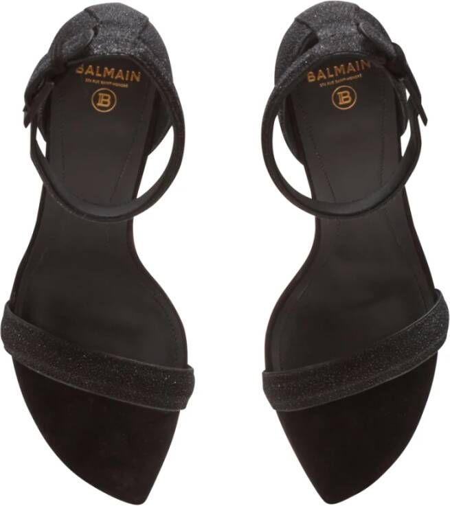 Balmain Moneta leather sandals with micro beads Zwart Dames