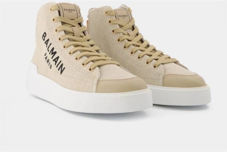 Balmain Witte Katoenen Hoge Top Tennisschoenen Beige Dames