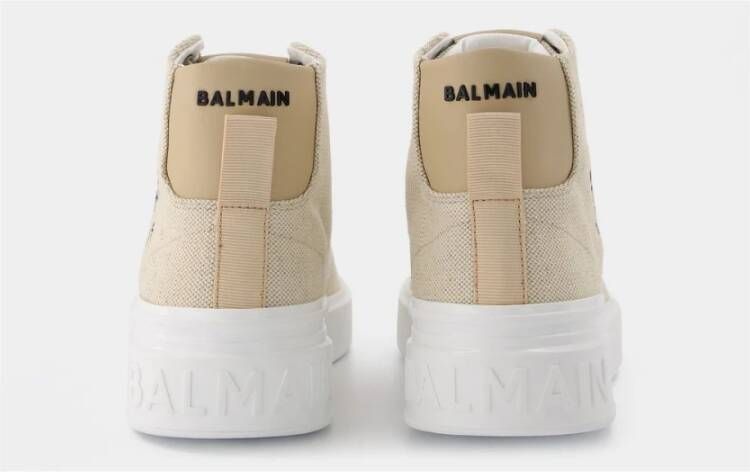 Balmain Witte Katoenen Hoge Top Tennisschoenen Beige Dames