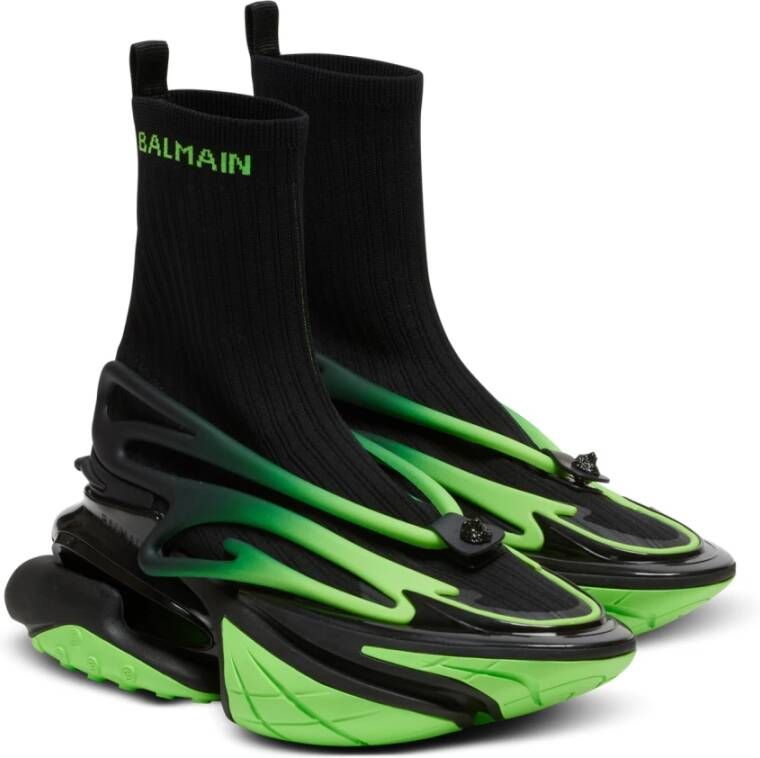Balmain Eenhoorn hoge sneakers van mesh en leer Groen Heren
