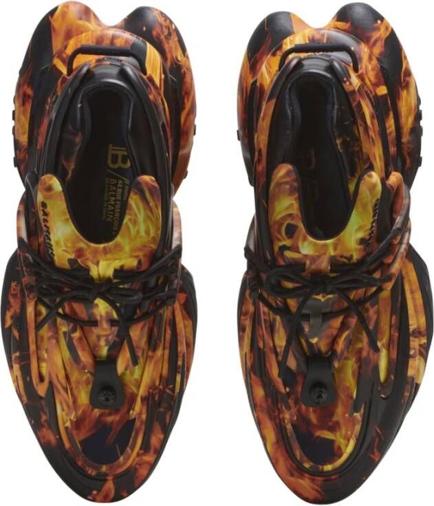 Balmain Unicorn trainers in Fire print neoprene and leather Oranje Heren