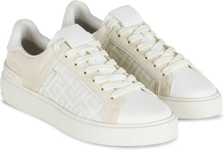 Balmain B-Court monogrammed nylon and leather trainers Wit Dames