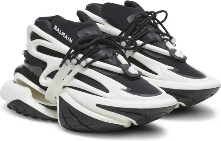 Balmain Eenhoorn trainers in tweedelig neopreen en leer. Zwart Dames