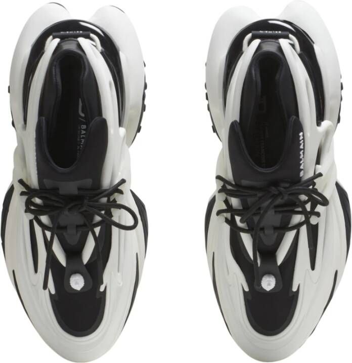 Balmain Eenhoorn trainers in tweedelig neopreen en leer. Zwart Dames