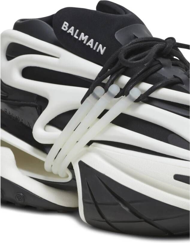 Balmain Eenhoorn trainers in tweedelig neopreen en leer. Zwart Dames