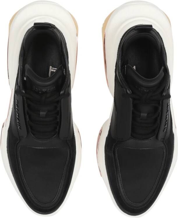 Balmain Lage B-Bold sneakers van leer metaal en suède. Zwart Dames