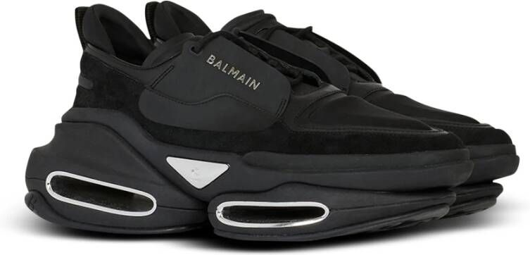 Balmain Baskets basses B-Bold en cuir néoprène et suède Zwart Heren