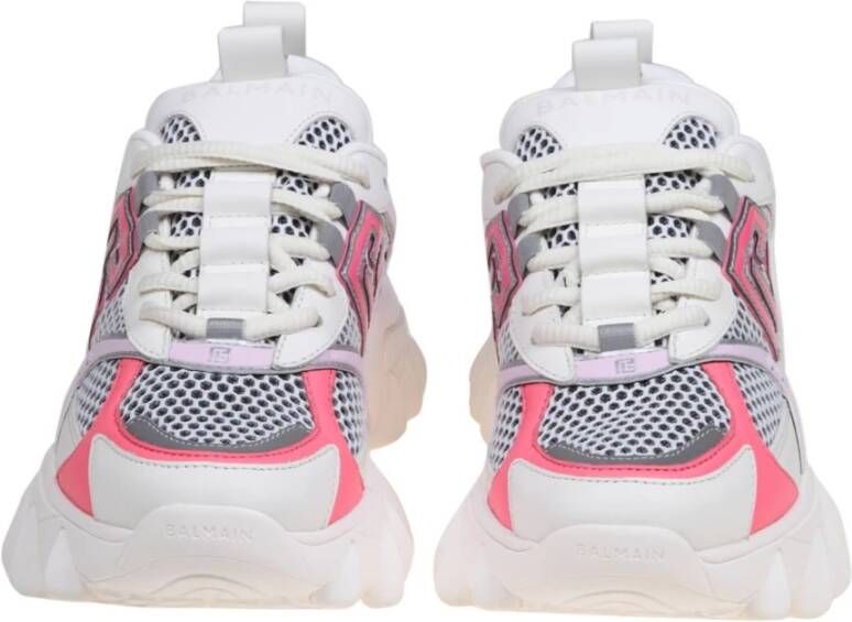 Balmain Witte Roze Sneakers van Leer en Mesh Multicolor Dames