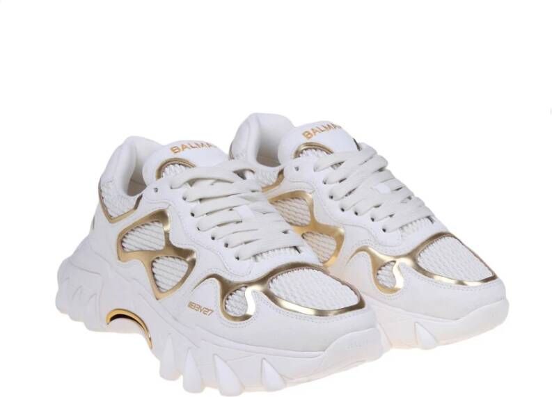 Balmain Witte Gouden Leren Sneakers White Dames