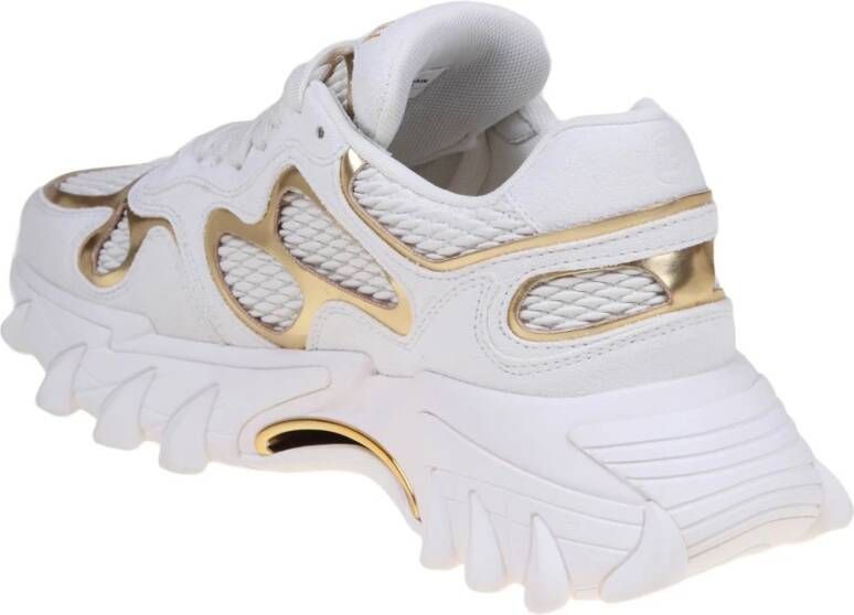 Balmain Witte Gouden Leren Sneakers White Dames