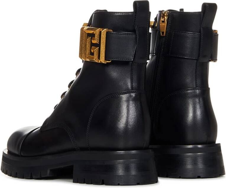 Balmain Zwarte Combat Enkellaarzen met Gouden PB Logo Black Dames