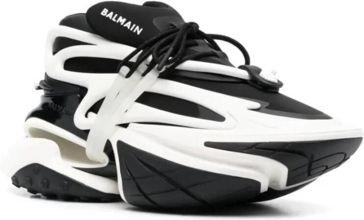 Balmain Zwarte Eenhoorn Neopreen Kalfsleer Sneakers Black Heren