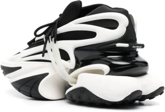 Balmain Zwarte Eenhoorn Neopreen Kalfsleer Sneakers Black Heren