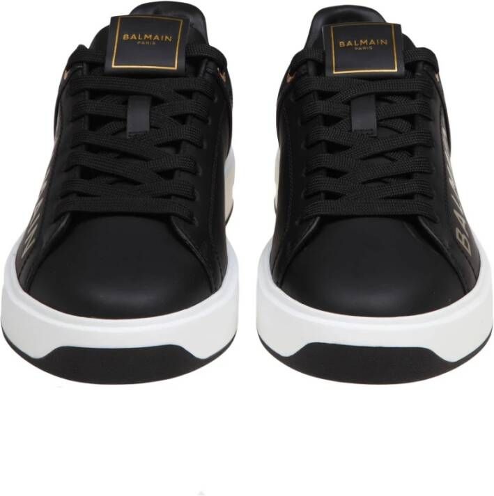 Balmain Zwarte Gouden Kalfsleren Sneakers Black Dames