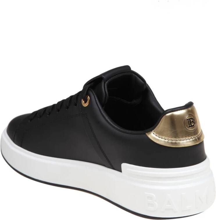 Balmain Zwarte Gouden Kalfsleren Sneakers Black Dames