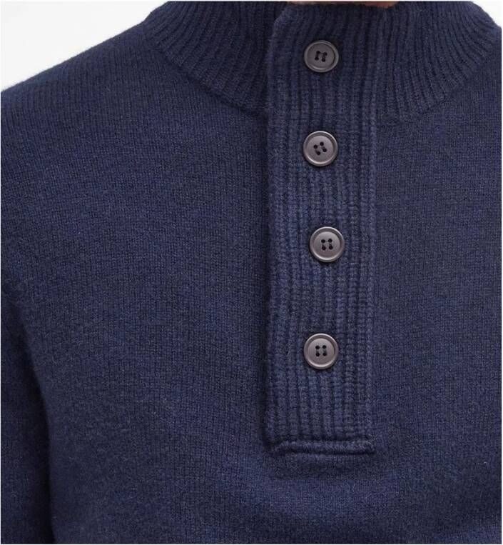 Barbour Blauwe Merinowollen Trui met Alcantara Elleboogstukken