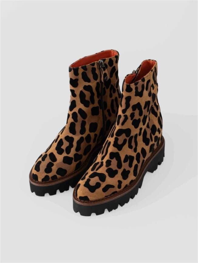 Belle Vie Luipaardprint Leren Enkellaars Brown Dames