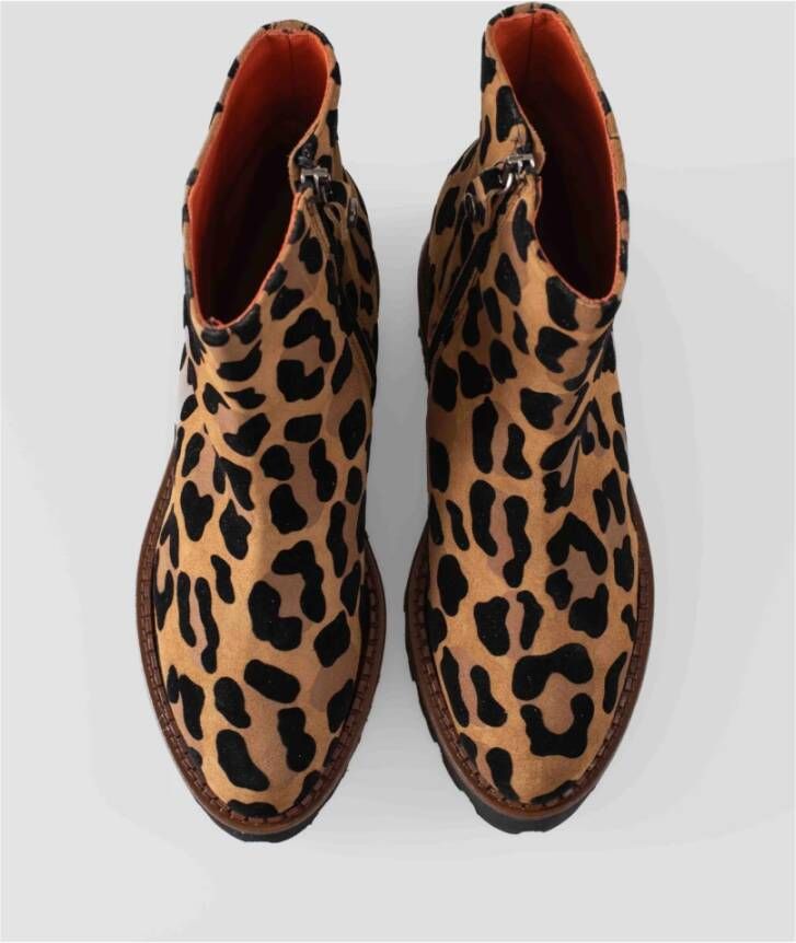Belle Vie Luipaardprint Leren Enkellaars Brown Dames