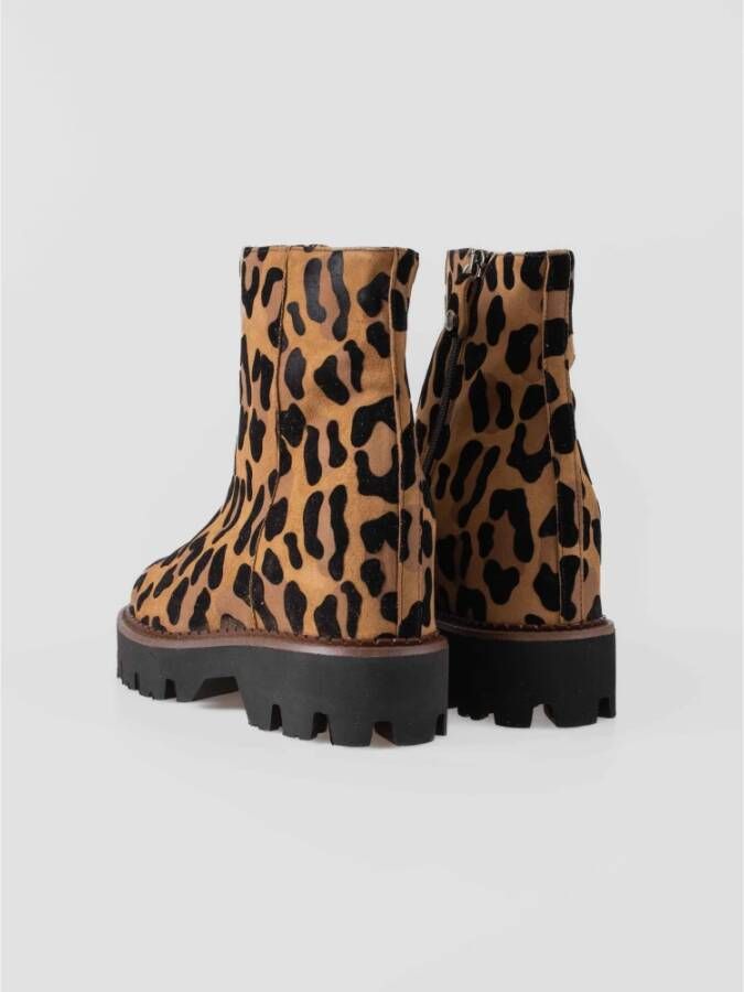 Belle Vie Luipaardprint Leren Enkellaars Brown Dames