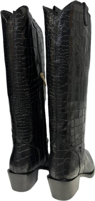 Bervicato Krokodil-Effect Leren Texaanse Laarzen Black Dames