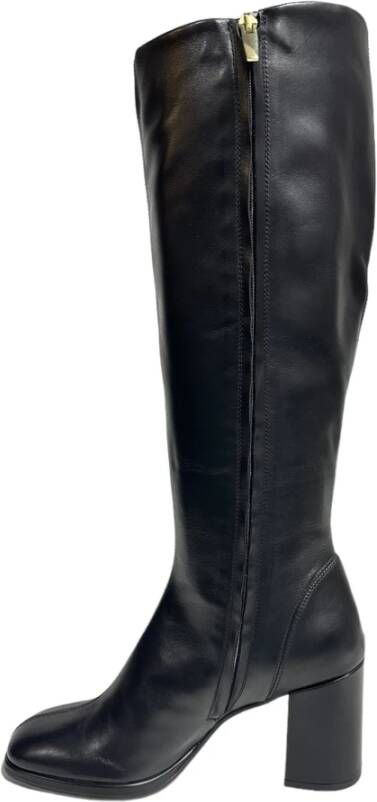 Bervicato Leren hoge schacht laarzen met 8 cm hak Black Dames